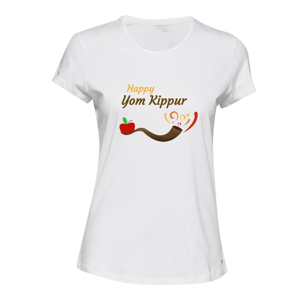 (XL) Jewish Holiday Happy Yom Kippur White Female Ladies Women T Shirt Tee Top