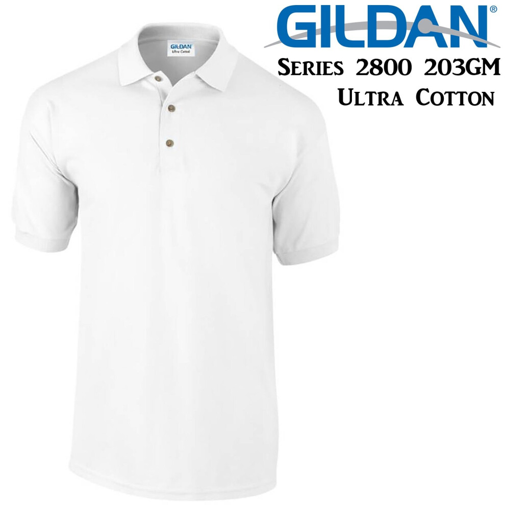 (XL) Gildan Jersey POLO Collar T-SHIRT White tee S - XXL Ultra Cotton