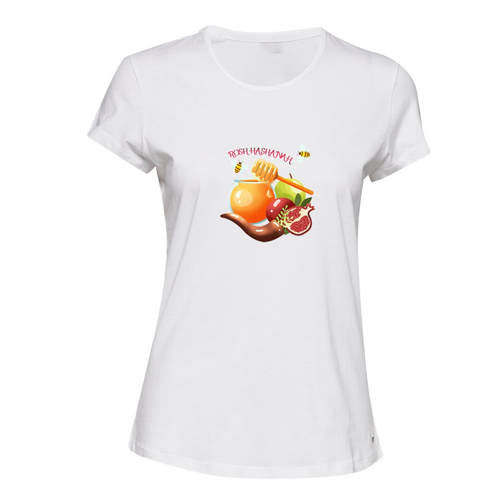 (2XL) Jewish New Year Rosh Hashanah White Female Ladies Women T Shirt Tee Top