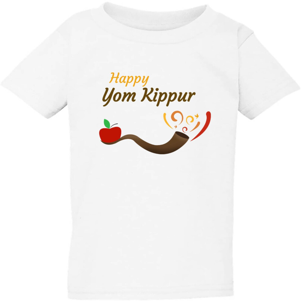 (Medium / 3T / 2-3 YO) Jewish Religious Holiday Happy Yom Kippur White Boys Girls T Shirt Tee Top Kids