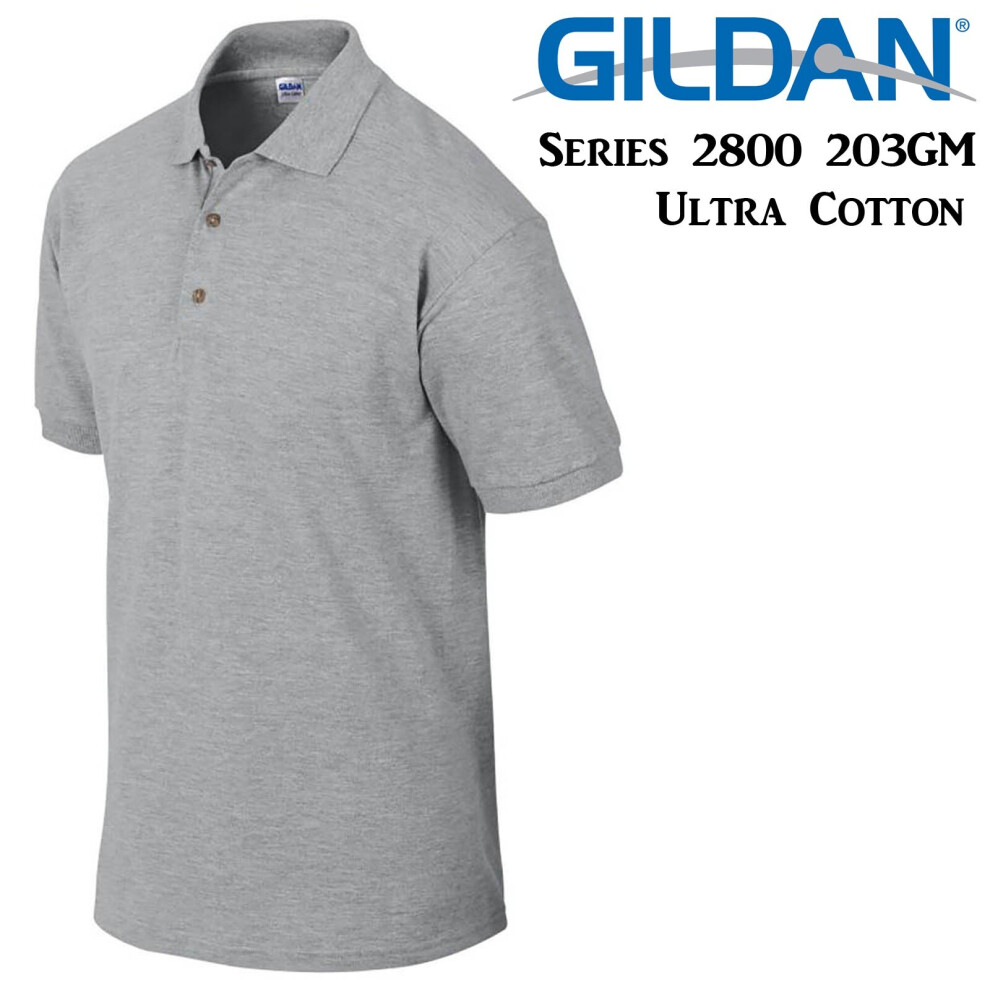 (L) Gildan Jersey POLO Collar T-SHIRT Sport Grey tee S- XXL Ultra Cotton