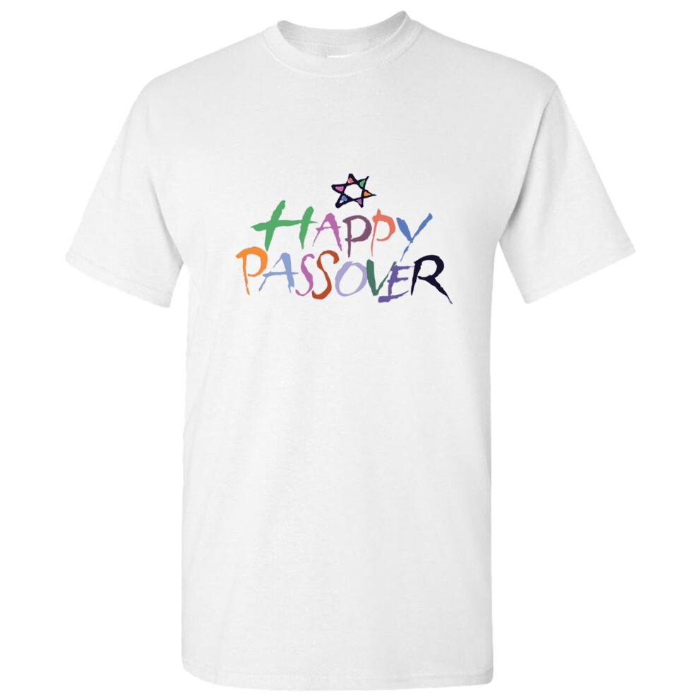 (L) Jewish Happy Passover Hebrew Pesaá¸¥ Pesach White Men T Shirt Tee Top