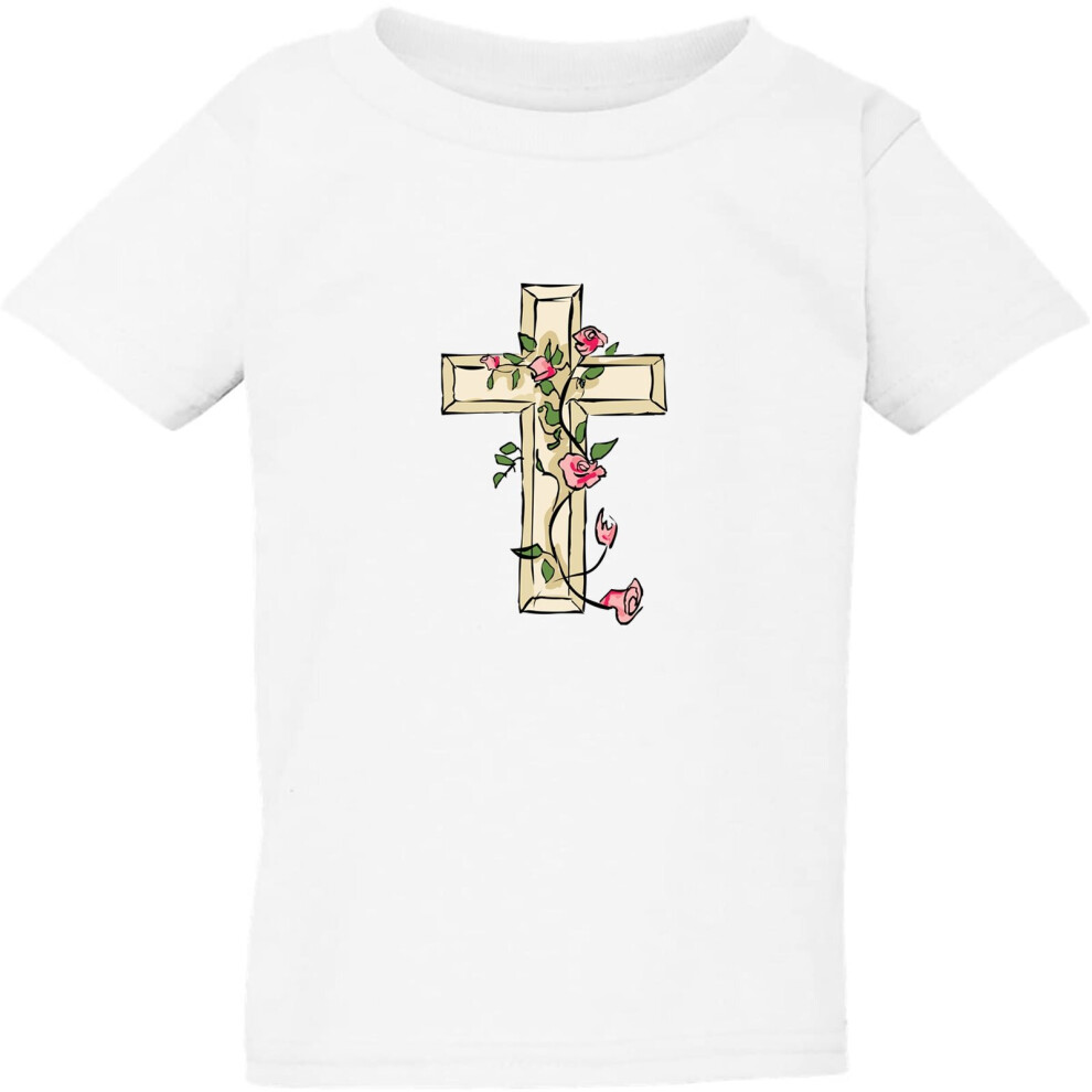 (Small / 2T / 1-2 YO) Jesus Cross Good Friday Rose Christian White Kids Boys Girls T Shirt Tee Top