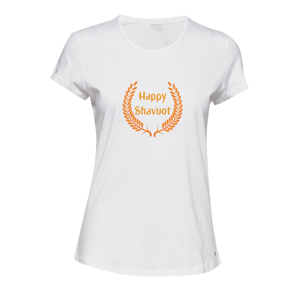 (XL) Jewish Happy Shavuot Festival White Female Ladies Women T Shirt Tee Top