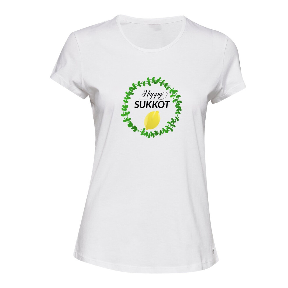 (S) Jewish Happy Sukkot Sukkoth Holiday White Ladies Women T Shirt Tee Top Female