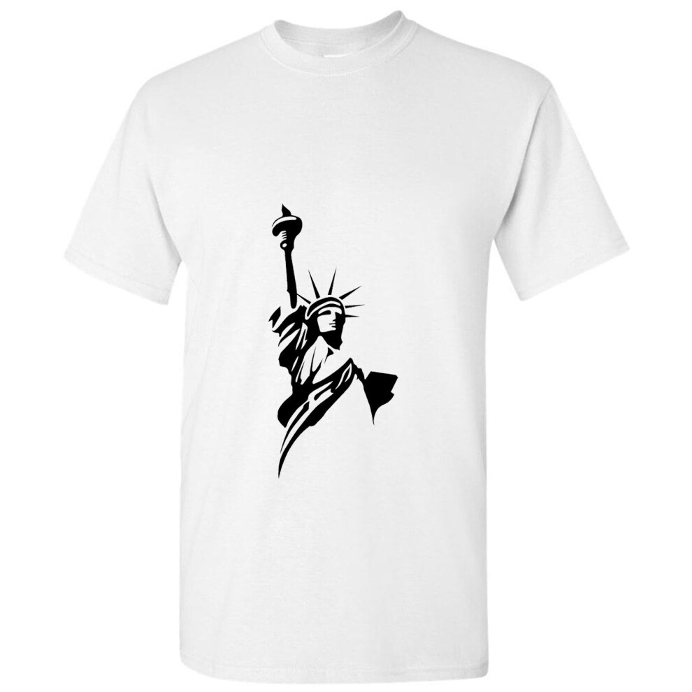 (White, 5XL) USA New York Harbor Statue of Liberty Freedom United States Men T Shirt Tee Top