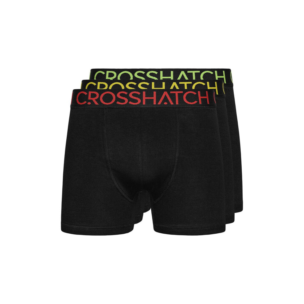 (Black, M) 3 Pack Mens Crosshatch Designer Boxers Shorts Underwear