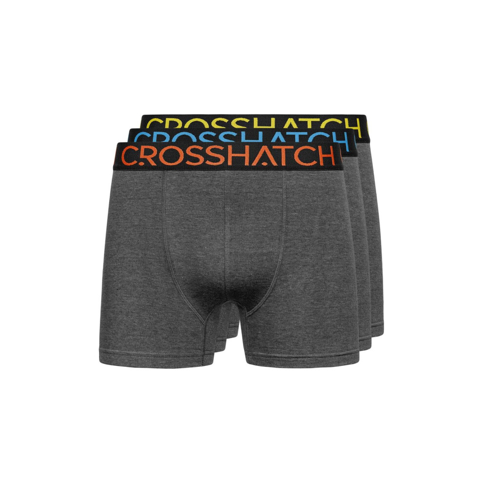 (Charcoal, L) 3 Pack Mens Crosshatch Designer Boxers Shorts Underwear