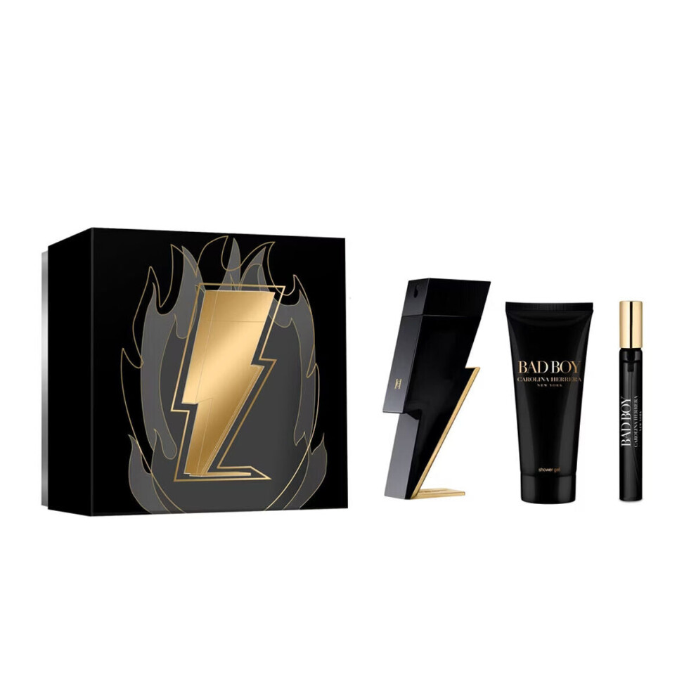 Carolina Herrera Bad Boy 3 Piece Gift Set: 100ml EDT Spray - Shower Gel 100ml - Eau De Toilette 10ml
