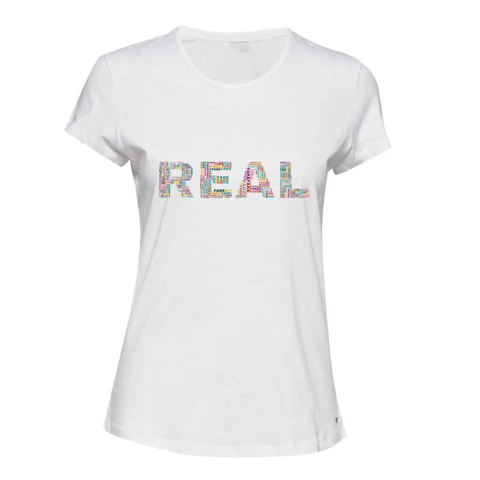 (2XL) Real Fake Colourful Text 3D Art White Ladies Women T Shirt Tee Top