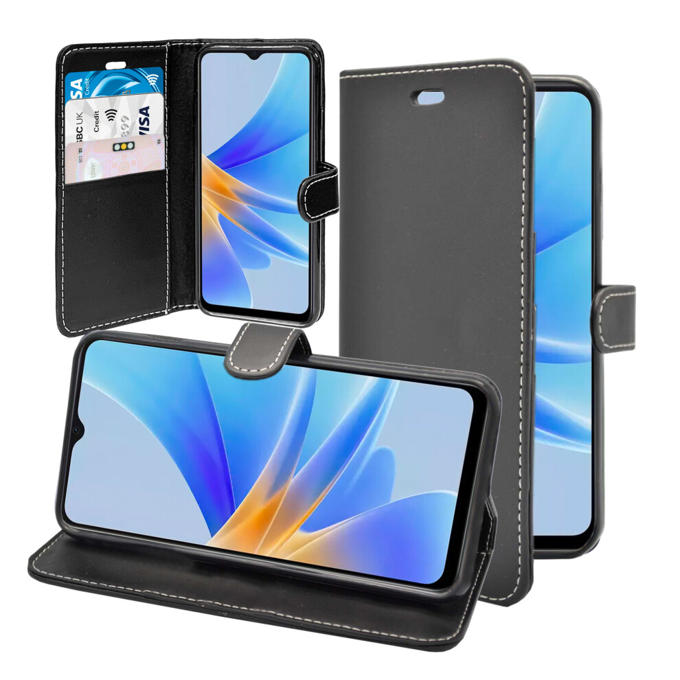 (Black) Case For Oppo A17 Wallet Flip Pu Leather Pouch Cover Black 5060972623572