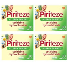 4x Piriteze Cetirizine Hydrochloride Hayfever Skin Dust Allergy Relief 30 Tablet