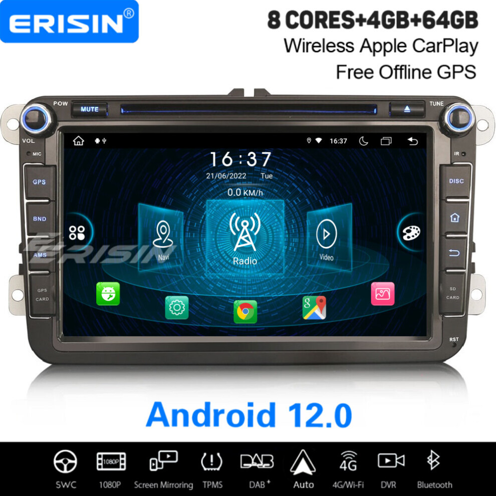 8-Core Android 12 64GB Car Stereo For VW Polo Golf 5/6 Passat CC Skoda SEAT WiFi CarPlay DAB+ Satnav 8" IPS