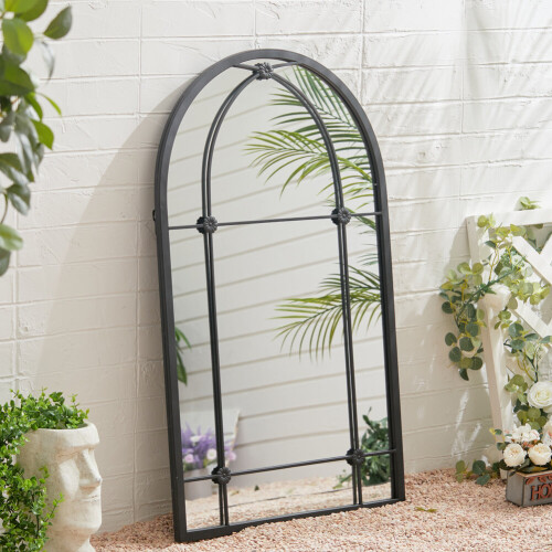 Living And Home Arched Wall Hanging Metal Windowpane Mirror Home Decoration 1