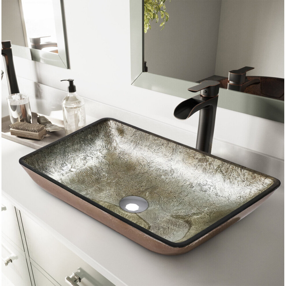 Bathroom Artistic Vessel Sink Tempered Glass with Drain - Gold