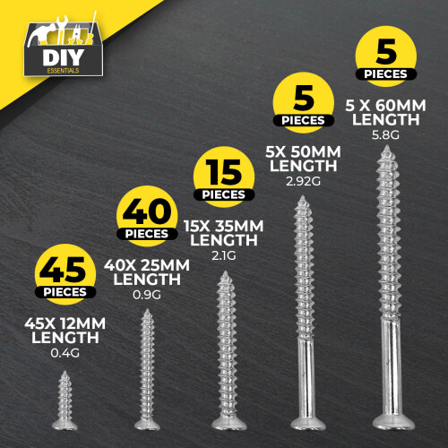 SOL 110pk Wood Screws Assortment | Countersunk Screw Set 1