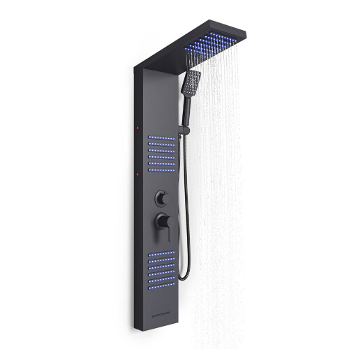 Living And Home Modern Wall Mount Shower Panel Tower System with LED Lights 2