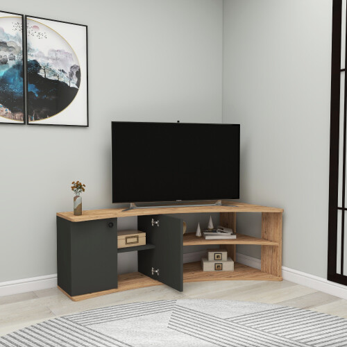 (Atlantic Pine & Anthracite) Dion Corner TV Stand 2