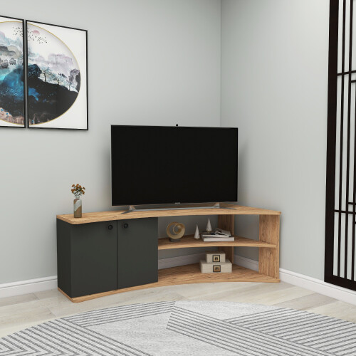 (Atlantic Pine & Anthracite) Dion Corner TV Stand 1