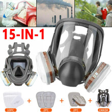 Masque respiratoire intégral 15-en-1 6800 avec charbon actif, confort en silicone, visière anti-buée, double cartouches