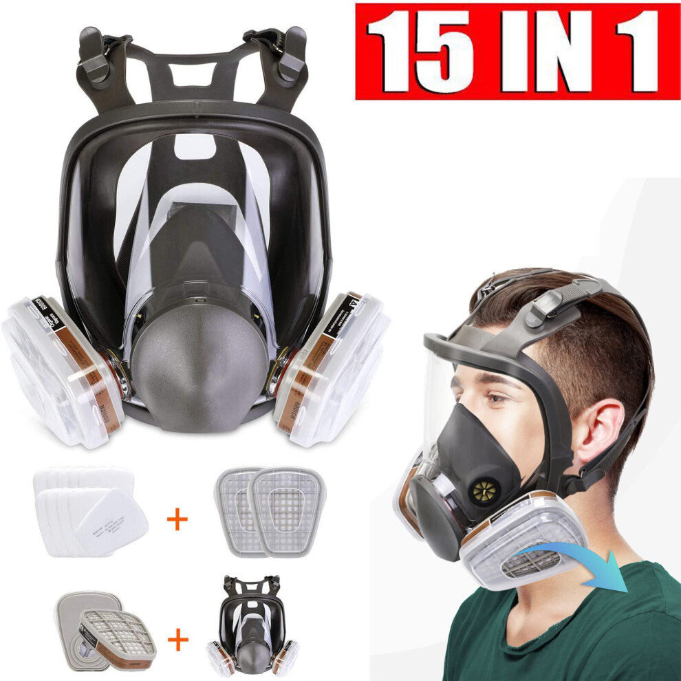 15in1 Full Face Gas Mask Respirator for Organic Vapor Dust Paint Spray
