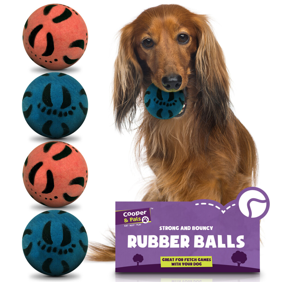 4pk Rubber Dog Balls | Bouncy Puppy Pet Solid Hard Play Ball