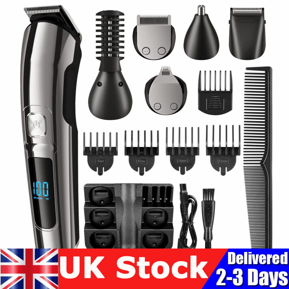 Mens Body Hair Beard Clipper Trimmer Shaver Grooming Kit Rechargeable