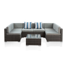 Grey Rattan Garden Sofa Chair Settee Patio Garden Set Corner U Shaped