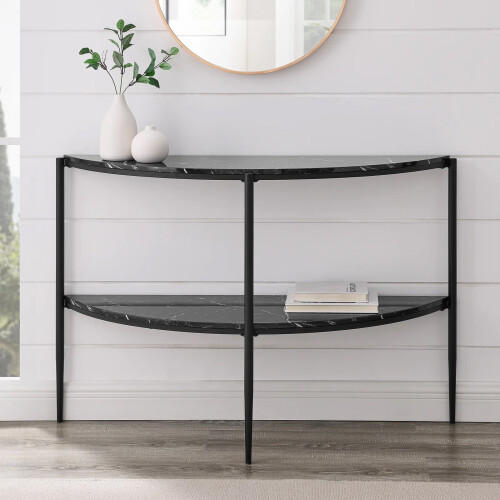 URBN Living (Faux Black Marble) Half Moon Tiered Console Table Entryway Furniture