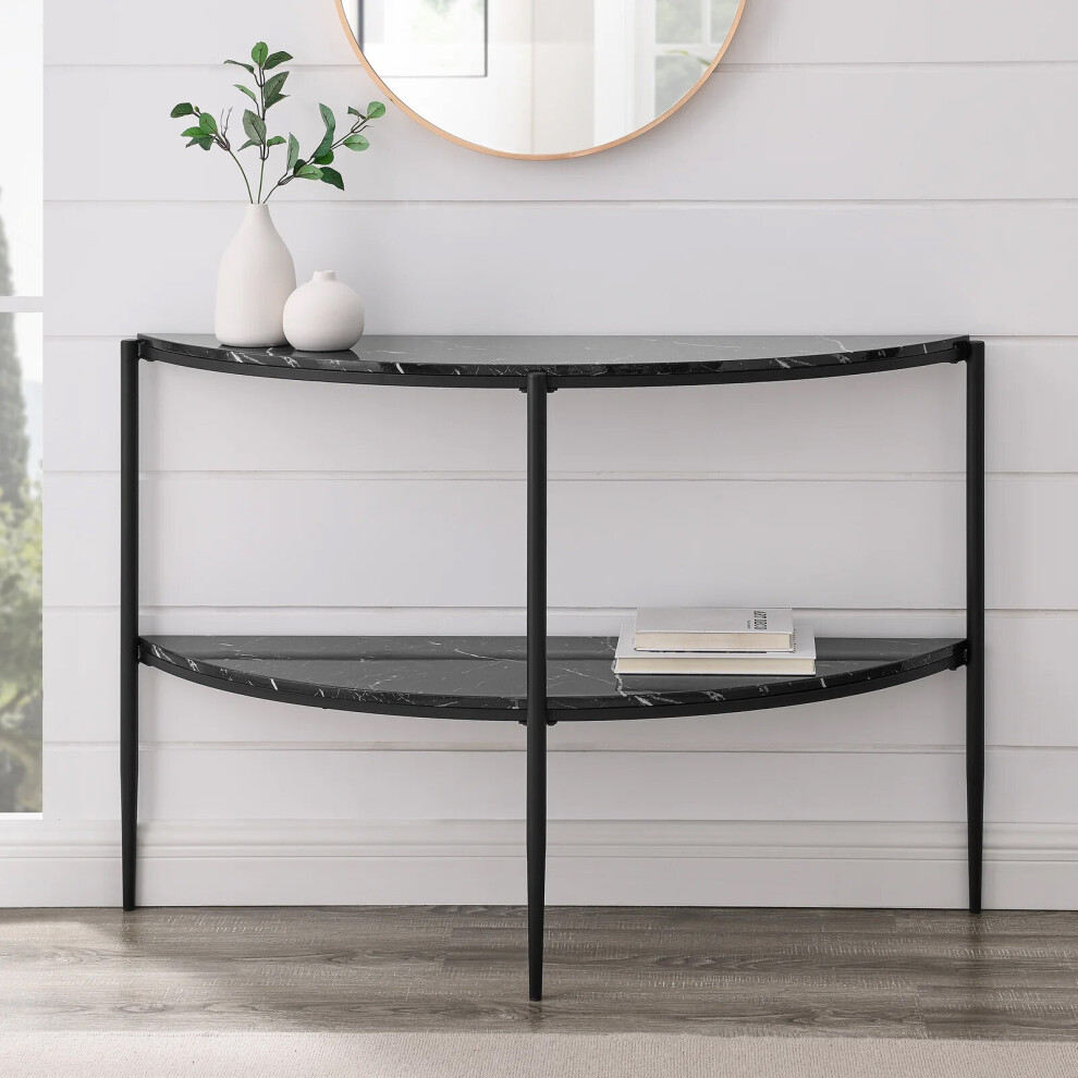 (Faux Black Marble) Half Moon Tiered Console Table Entryway Furniture