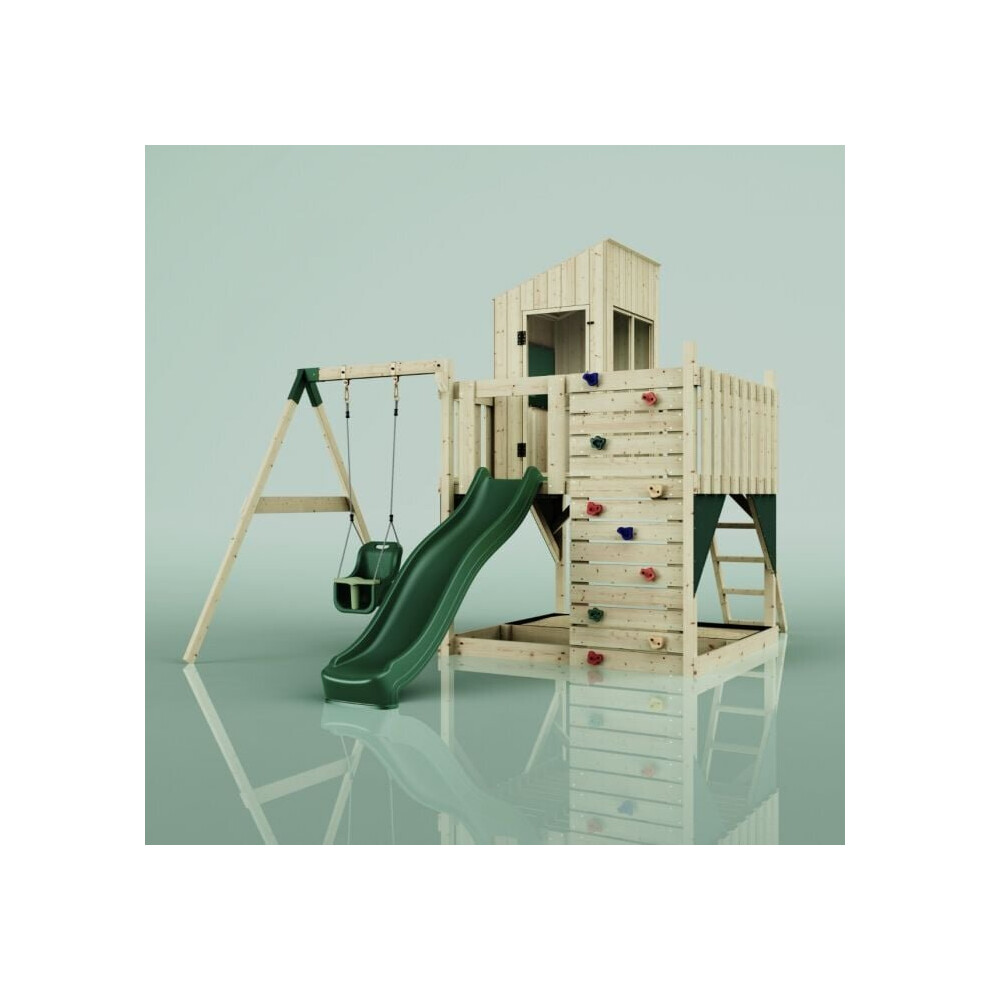 (Swing Helka Green) Rebo PolarPlay Kids Climbing Tower & Playhouse