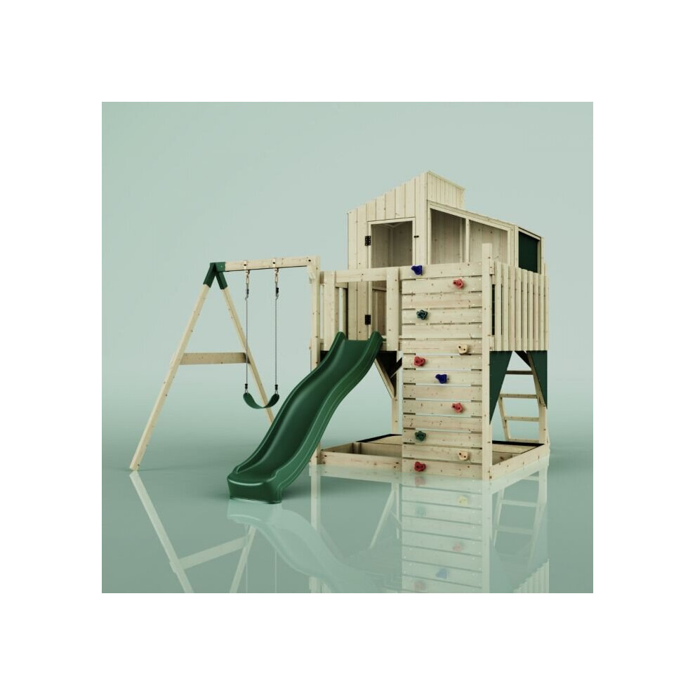 (Swing Balder Green) Rebo PolarPlay Kids Climbing Tower & Playhouse