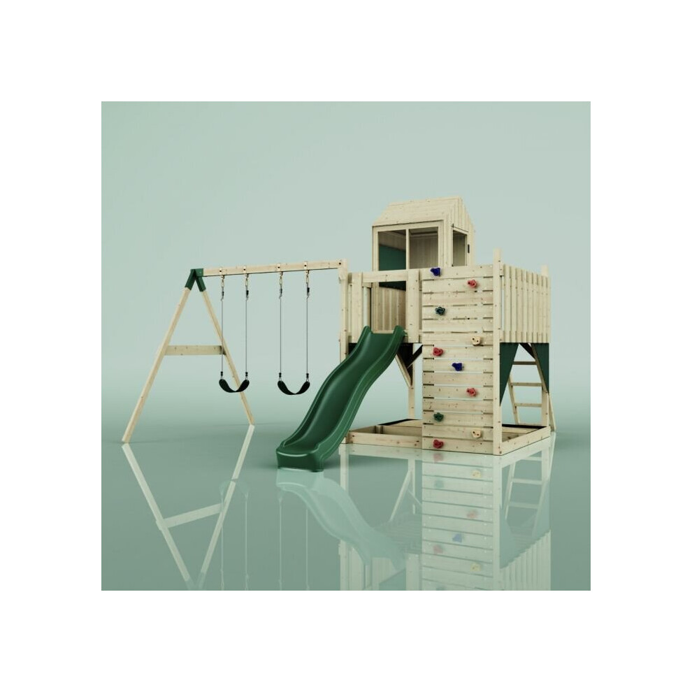 (Swing Elof Green) Rebo PolarPlay Kids Climbing Tower & Playhouse