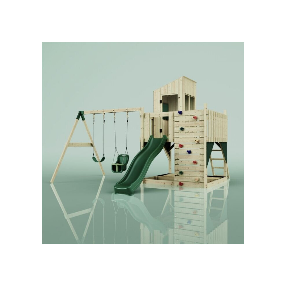 (Swing Olavo Green) Rebo PolarPlay Kids Climbing Tower & Playhouse