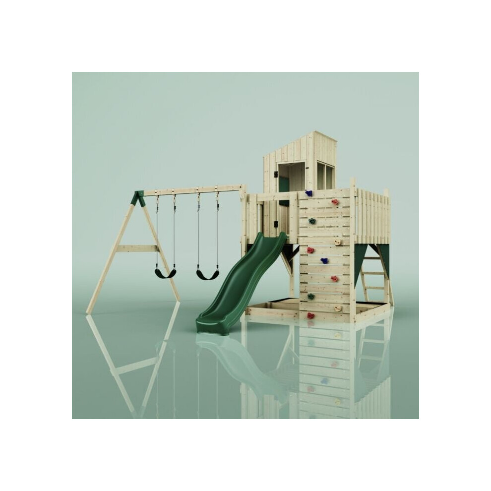 (Swing Kari Green) Rebo PolarPlay Kids Climbing Tower & Playhouse