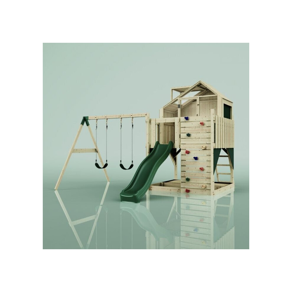 (Swing Haldor Green) Rebo PolarPlay Kids Climbing Tower & Playhouse