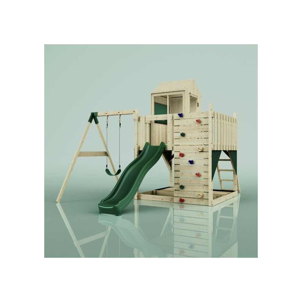 (Swing Bjorn Green) Rebo PolarPlay Kids Climbing Tower & Playhouse