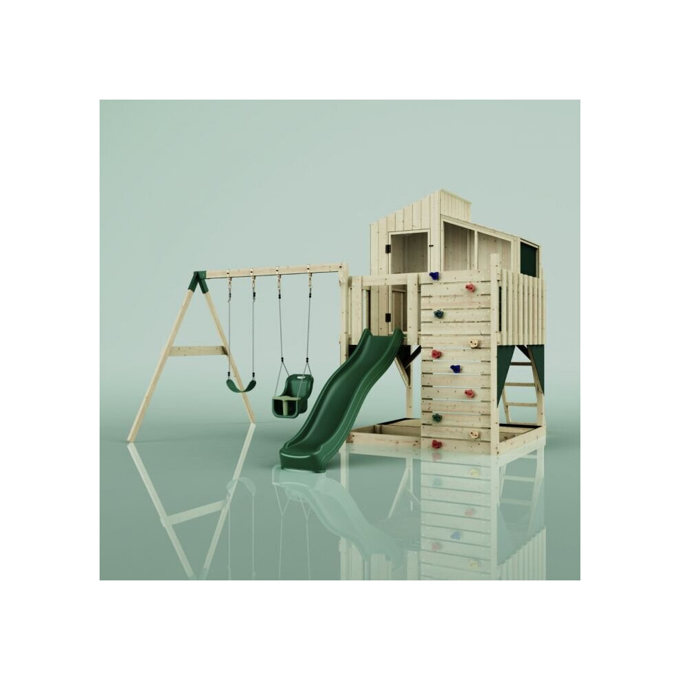 (Swing Jari Green) Rebo PolarPlay Kids Climbing Tower & Playhouse