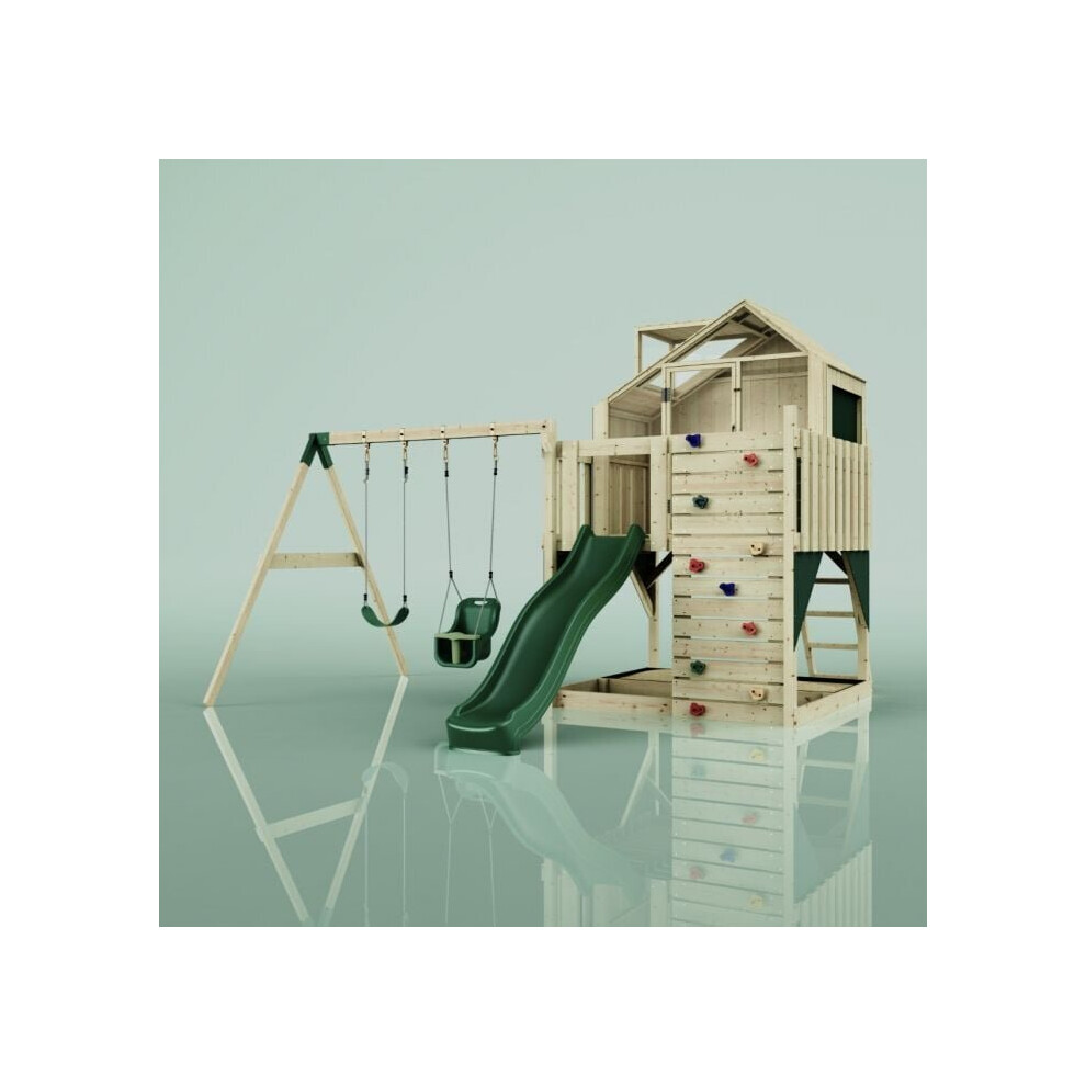 (Swing Saga Green) Rebo PolarPlay Kids Climbing Tower & Playhouse