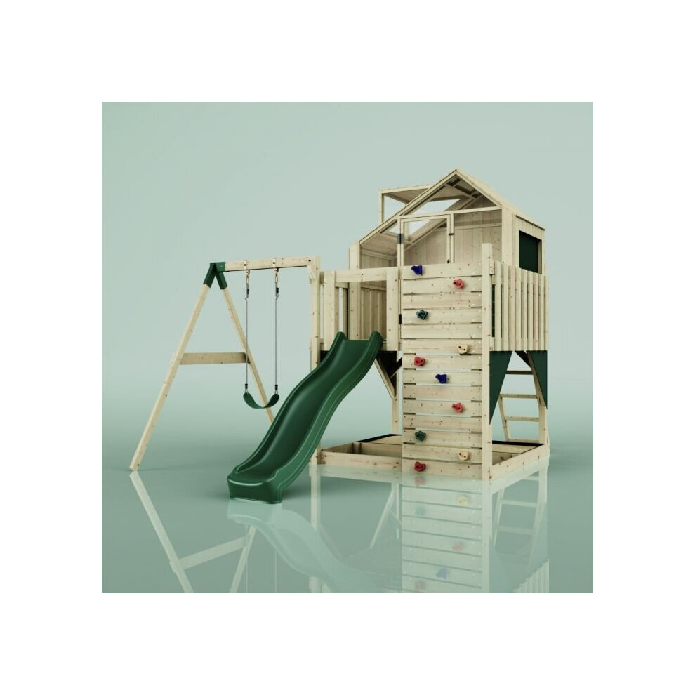 (Swing Brenna Green) Rebo PolarPlay Kids Climbing Tower & Playhouse