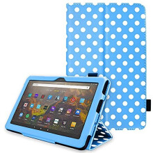 (Purple Polka Dot) Amazon Fire HD 10 2021 / 2023 13th & 11th Generation Leather Flip Stand Case