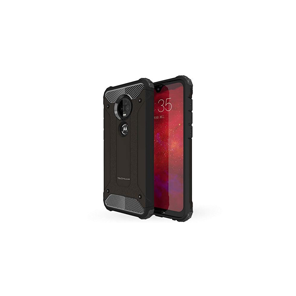 Techgear Moto G7 Plus Case [Tough Armoured] Shockproof Dual-Layer Protective Heavy Duty Tough Cover Compatible With Motorola Moto G7 Plus - (Black)