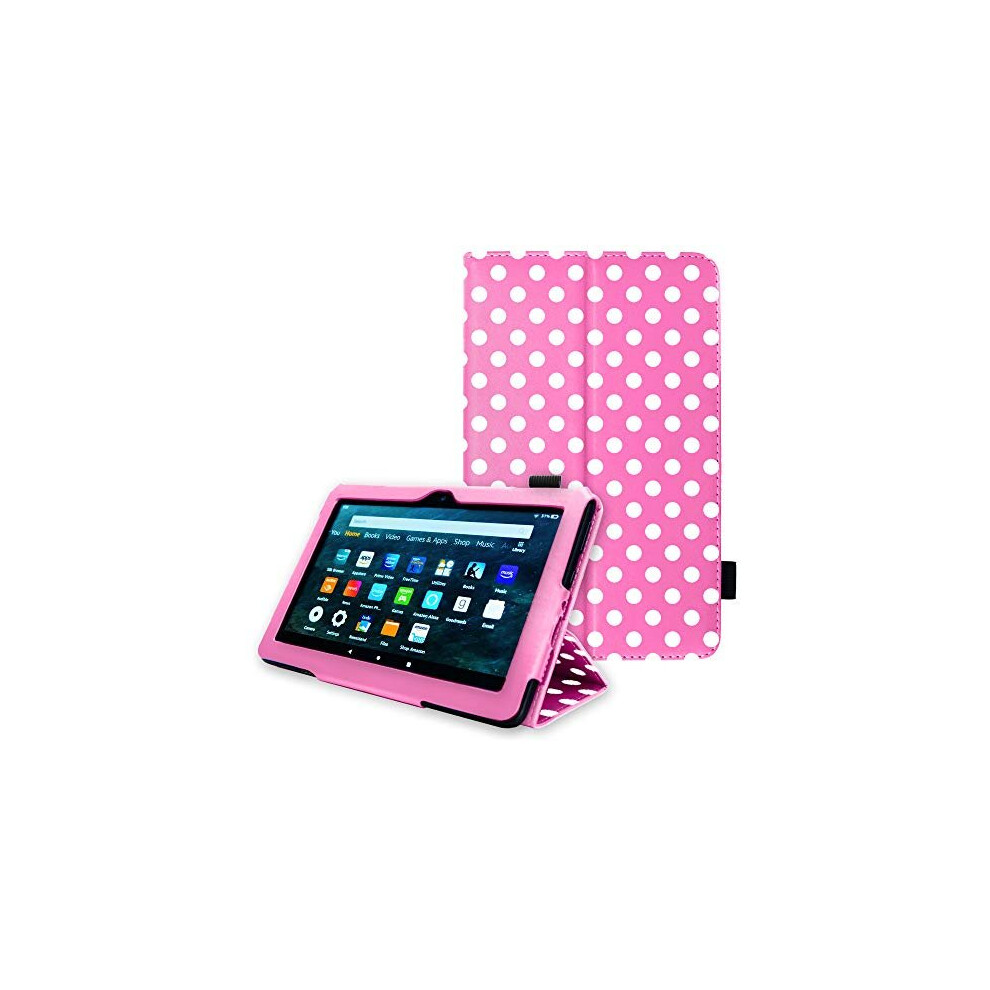 (Pink Polka Dot) TECHGEAR Smart Case For Amazon Fire HD 8" / HD 8" Plus (2022 & 2020 / 10th & 12th Generation) PU Leather Folio Smart Stand Cover with