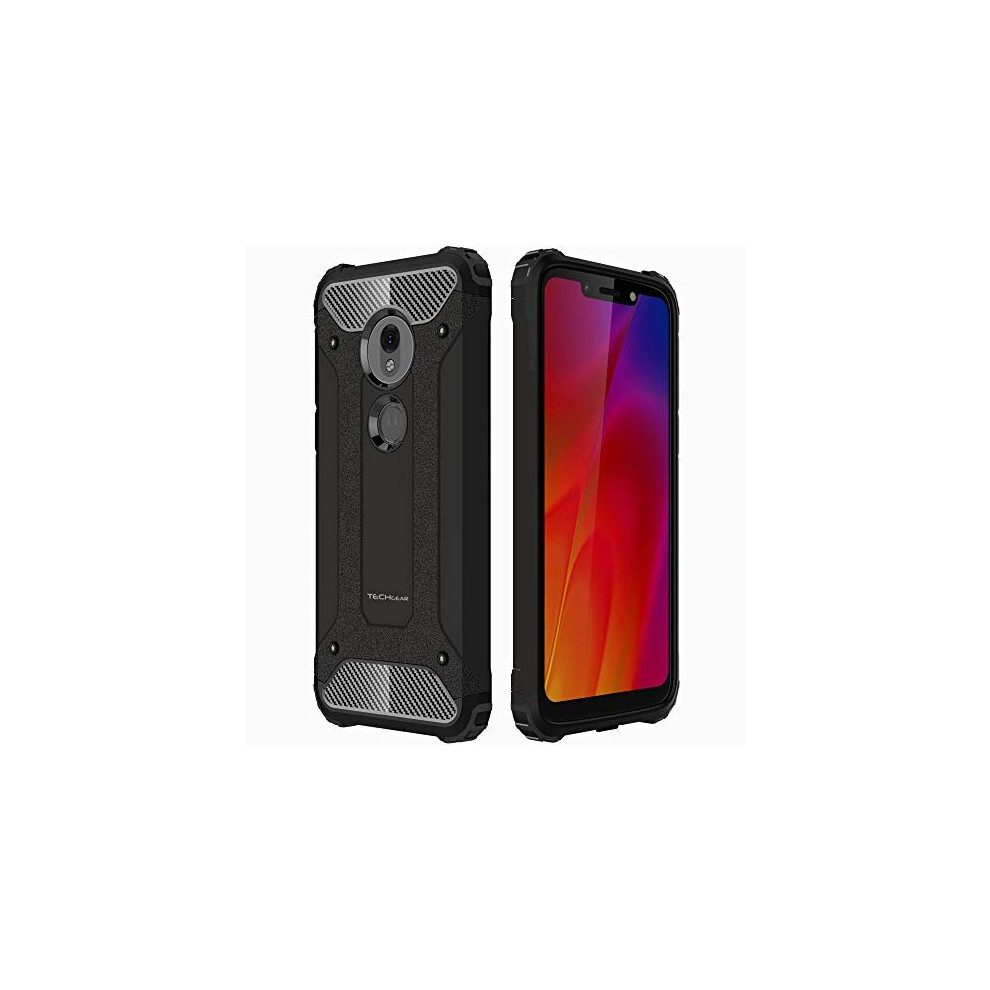 Techgear Moto G7 Play Case [Tough Armoured] Shockproof Dual-Layer Protective Heavy Duty Tough Cover Compatible With Motorola Moto G7 Play - (Black)