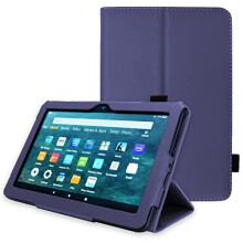 (Navy) TECHGEAR Smart Case For Amazon Fire HD 8" / HD 8" Plus (2022 & 2020 / 10th & 12th Generation) PU Leather Folio Smart Stand Cover with Hand Strap