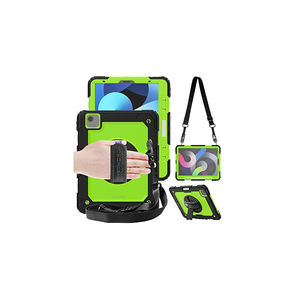 (GREEN) TECHGEAR UTILITY Case for iPad Air 5 / 4 10.9", Tough Rugged HEAVY DUTY Armour Shockproof Case with 360 Rotating Stand, Hand Strap and Shoulde