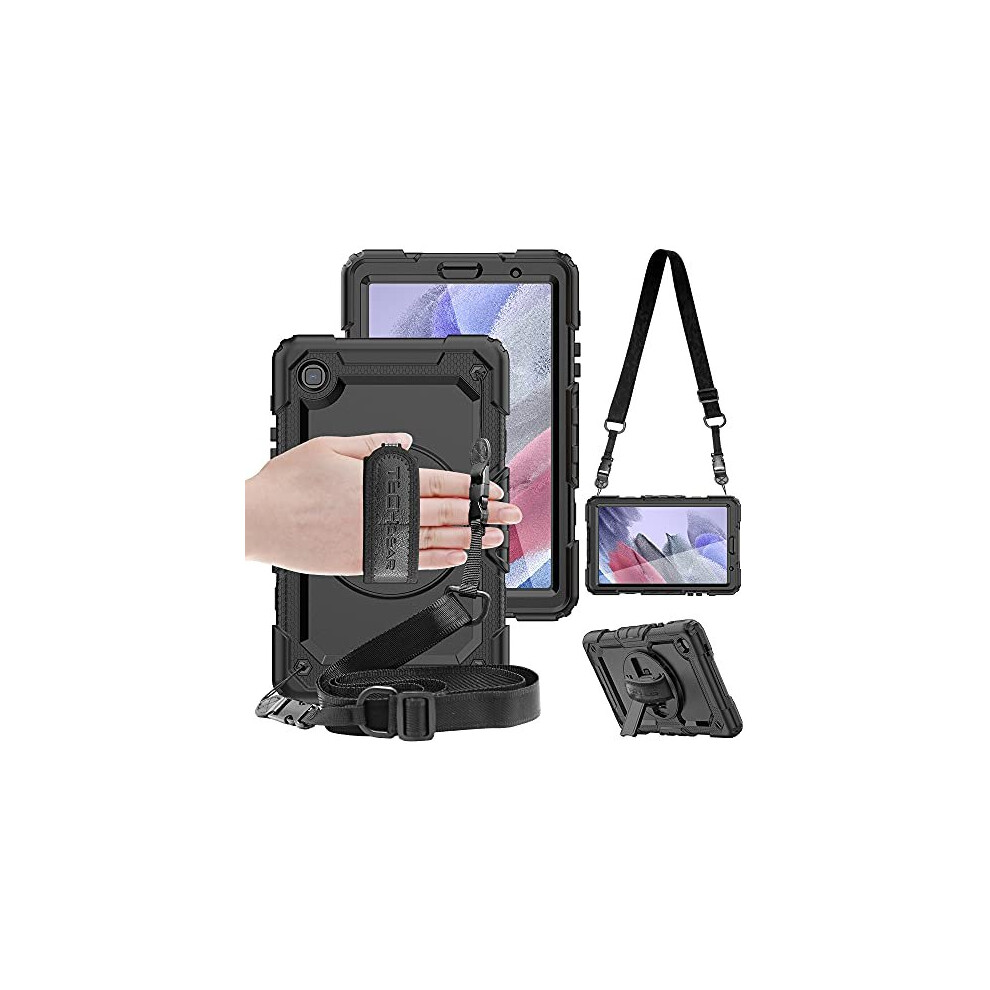 (Black) TECHGEAR UTILITY Case for Samsung Galaxy Tab A7 Lite 8.7" (SM-T220 / SM-T225) HEAVY DUTY Armour Shockproof Case with Stand, Hand and Shoulder