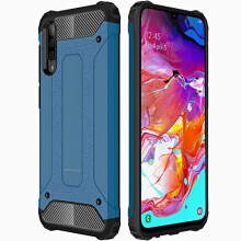 TECHGEAR Galaxy A70 Case - Dual-Layer Shockproof, Heavy-Duty Armoured Cover in Blue (DEFCON) with Carbon Fiber Texture