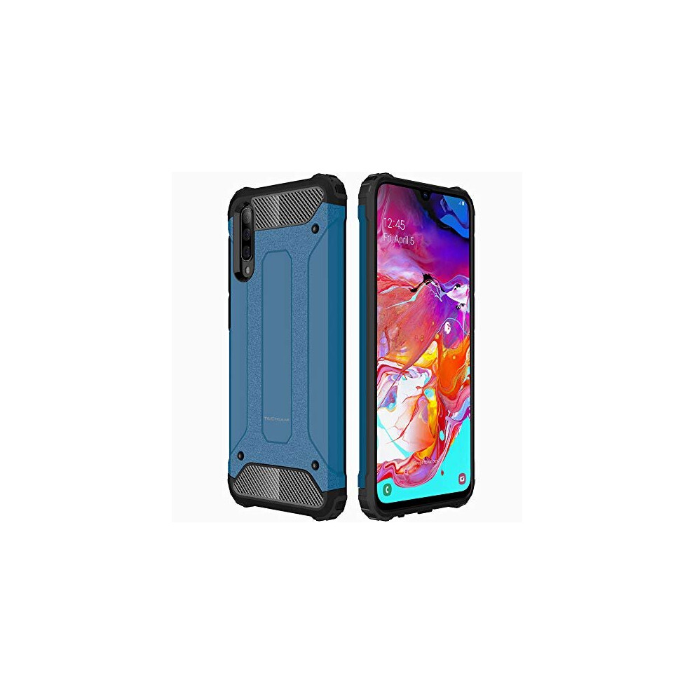 Techgear Galaxy A70 Case - Dual-Layer Shockproof, Heavy-Duty Armoured Cover In Blue (Defcon) With Carbon Fiber Texture