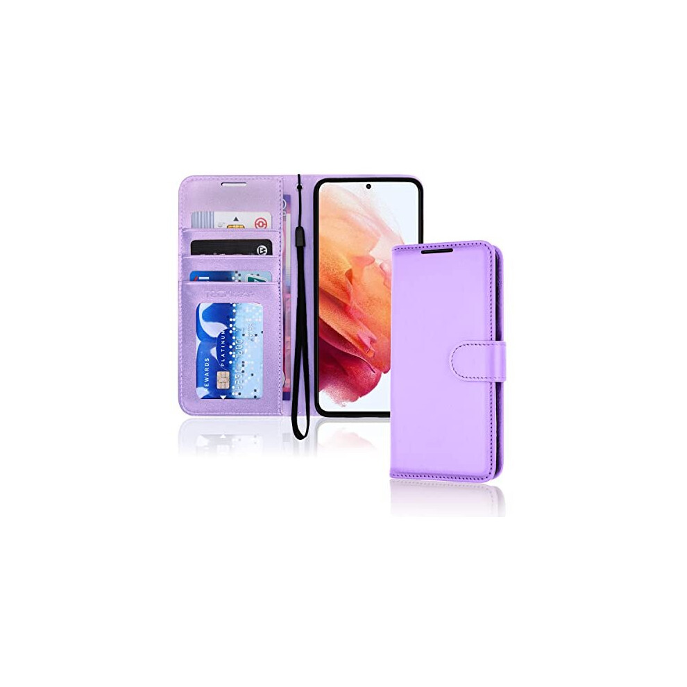 Techgear (Lavender) Samsung Galaxy S21 Fe 5G Leather Wallet Case, Flip Protective Cover With Wallet Card Holder, Stand And Wrist Strap - Pu Leather With Magnet